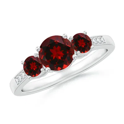 ANGARA THREE STONE ROUND GARNET RING WITH DIAMOND ACCENTS