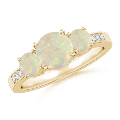 ANGARA THREE STONE ROUND OPAL RING WITH DIAMOND ACCENTS