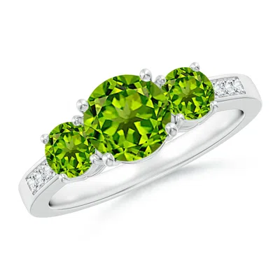 ANGARA THREE STONE ROUND PERIDOT RING WITH DIAMOND ACCENTS