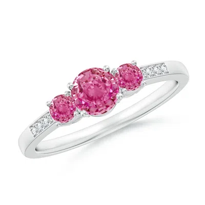 ANGARA THREE STONE ROUND PINK SAPPHIRE RING WITH DIAMOND ACCENTS