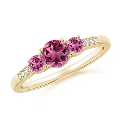 ANGARA THREE STONE ROUND PINK TOURMALINE RING WITH DIAMOND ACCENTS