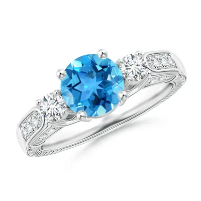 ANGARA THREE STONE ROUND SWISS BLUE TOPAZ AND DIAMOND RING