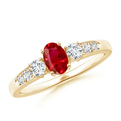 ANGARA THREE STONE RUBY AND DIAMOND RING WITH ACCENTS