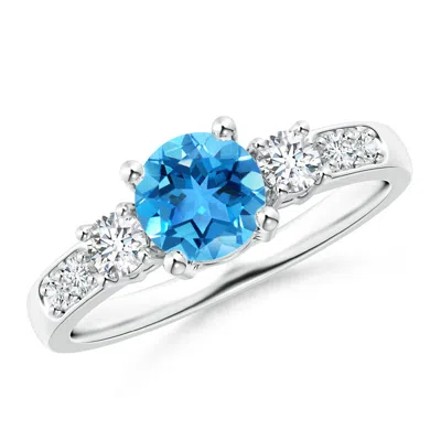 ANGARA THREE STONE SWISS BLUE TOPAZ AND DIAMOND RING