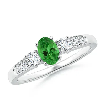 ANGARA THREE STONE TSAVORITE AND DIAMOND RING WITH ACCENTS
