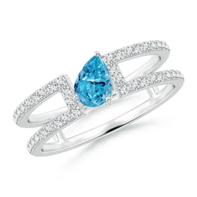 ANGARA TILTED PEAR LAB-GROWN FANCY INTENSE BLUE DIAMOND PARALLEL SPLIT SHANK RING