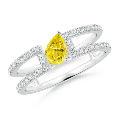 ANGARA TILTED PEAR LAB-GROWN FANCY INTENSE YELLOW DIAMOND PARALLEL SPLIT SHANK RING