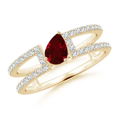 ANGARA TILTED PEAR RUBY PARALLEL SPLIT SHANK RING