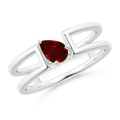 ANGARA TILTED PEAR RUBY SOLITAIRE PARALLEL SPLIT SHANK RING