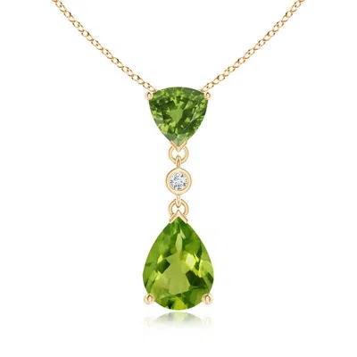 ANGARA TRILLION AND PEAR PERIDOT DROP PENDANT WITH DIAMOND