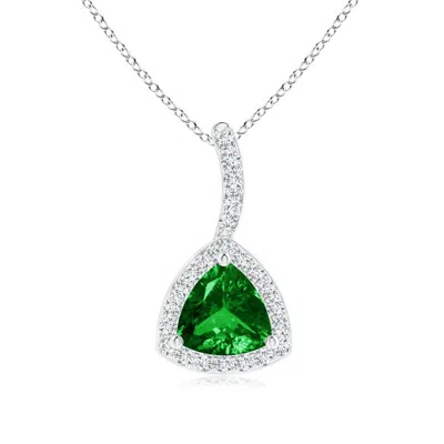 ANGARA TRILLION EMERALD HALO PENDANT WITH CURVED BALE