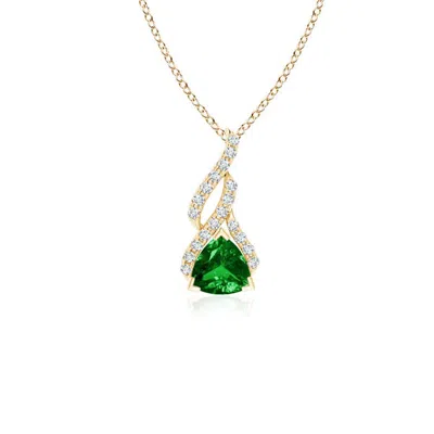 ANGARA TRILLION EMERALD SOLITAIRE PENDANT WITH DIAMOND SWIRL