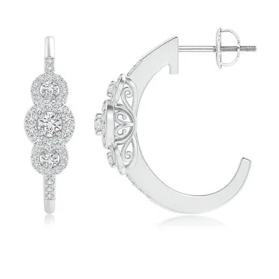 ANGARA TRIPLE ROUND DIAMOND HALO J-HOOP EARRINGS