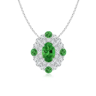 ANGARA TSAVORITE & DIAMOND TWO TONE PENDANT WITH DOUBLE HALO