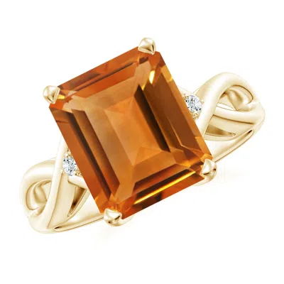 ANGARA TWIST SHANK EMERALD CUT CITRINE STATEMENT RING