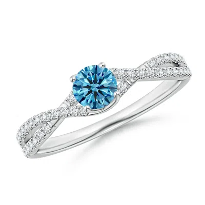 ANGARA TWIST SHANK SOLITAIRE ROUND FANCY INTENSE BLUE DIAMOND ENGAGEMENT RING