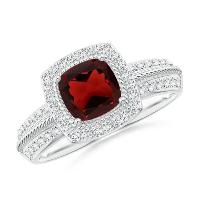 ANGARA TWISTED ROPE CUSHION GARNET HALO RING