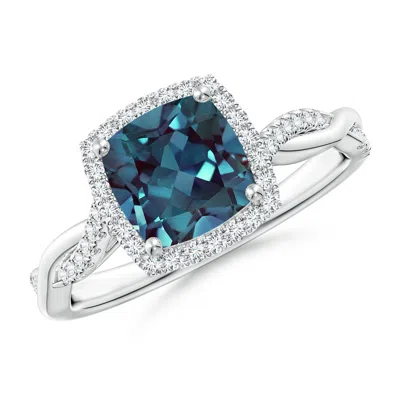 ANGARA TWISTED SHANK CUSHION LAB-GROWN ALEXANDRITE HALO ENGAGEMENT RING