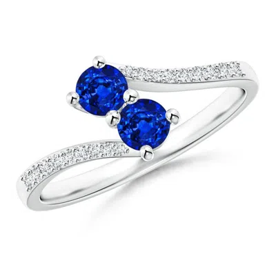 ANGARA TWO STONE BLUE SAPPHIRE BYPASS RING WITH DIAMOND ACCENTS