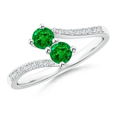ANGARA TWO STONE EMERALD BYPASS RING WITH DIAMOND ACCENTS