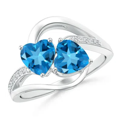 ANGARA TWO STONE HEART SWISS BLUE TOPAZ BYPASS RING WITH DIAMONDS