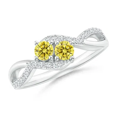 ANGARA TWO STONE LAB-GROWN FANCY INTENSE YELLOW DIAMOND SPLIT SHANK BYPASS RING