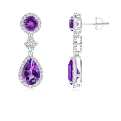 ANGARA TWO TIER AMETHYST DROP EARRINGS WITH DIAMOND HALO