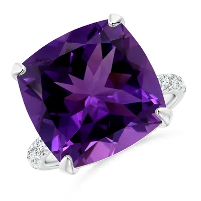 ANGARA TWO TONE GIA CERTIFIED CUSHION AMETHYST RING WITH DIAMONDS