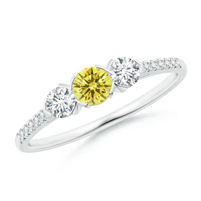 ANGARA UNIQUE PRONG-SET FANCY INTENSE YELLOW DIAMOND THREE STONE ENGAGEMENT RING