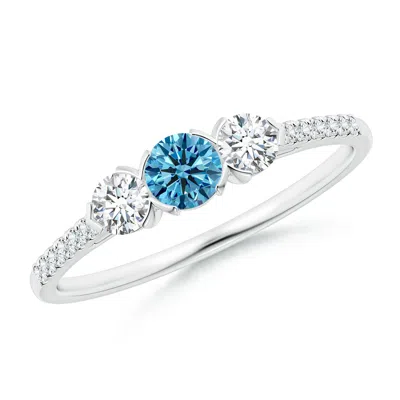 ANGARA UNIQUE PRONG-SET LAB-GROWN FANCY INTENSE BLUE DIAMOND THREE STONE ENGAGEMENT RING