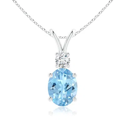 ANGARA V-BALE OVAL AQUAMARINE SOLITAIRE PENDANT WITH DIAMOND