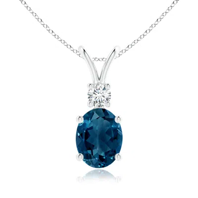 ANGARA V-BALE OVAL LONDON BLUE TOPAZ SOLITAIRE PENDANT WITH DIAMOND