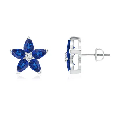 ANGARA V-PRONG SET SAPPHIRE AND DIAMOND FLOWER STUD EARRINGS