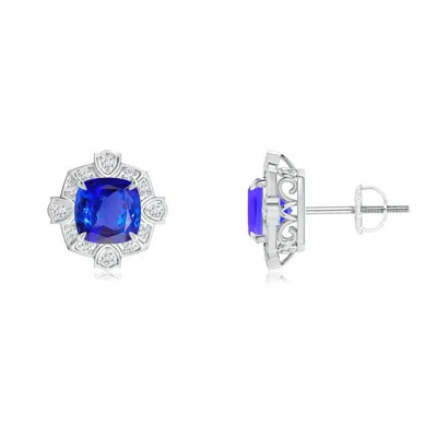 ANGARA VICTORIAN STYLE CUSHION TANZANITE HALO STUD EARRINGS