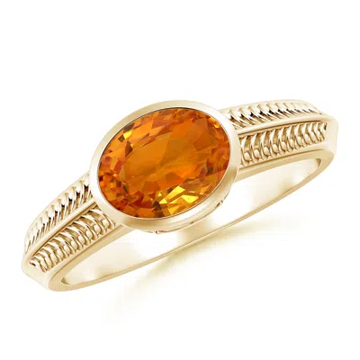 ANGARA VINTAGE INSPIRED BEZEL-SET ORANGE SAPPHIRE RING WITH GROOVES