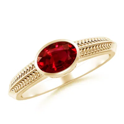 ANGARA VINTAGE INSPIRED BEZEL-SET OVAL RUBY RING WITH GROOVES