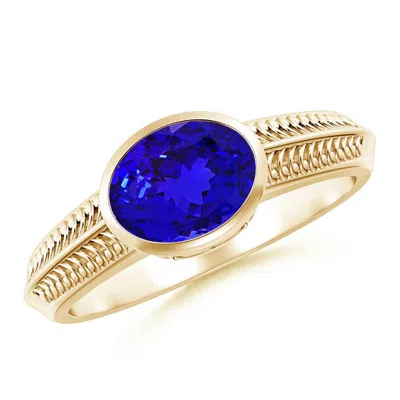 ANGARA VINTAGE INSPIRED BEZEL-SET OVAL TANZANITE RING WITH GROOVES