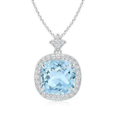 ANGARA VINTAGE INSPIRED CUSHION AQUAMARINE HALO PENDANT