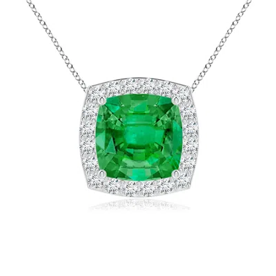 ANGARA VINTAGE INSPIRED CUSHION EMERALD HALO PENDANT