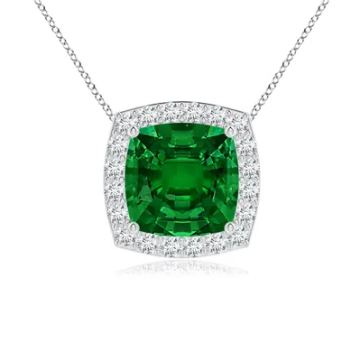 ANGARA VINTAGE INSPIRED CUSHION LAB-GROWN EMERALD HALO PENDANT