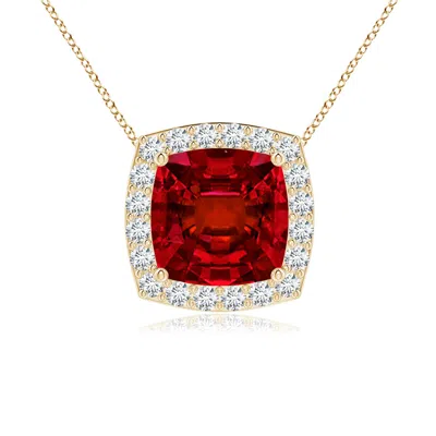 ANGARA VINTAGE INSPIRED CUSHION LAB-GROWN RUBY HALO PENDANT