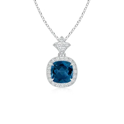 ANGARA VINTAGE INSPIRED CUSHION LONDON BLUE TOPAZ HALO PENDANT