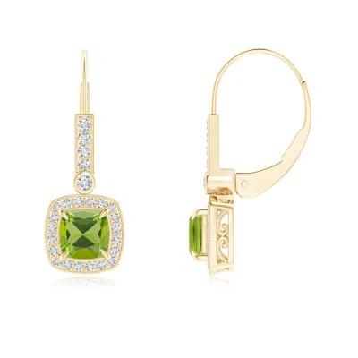 ANGARA VINTAGE-INSPIRED CUSHION PERIDOT LEVERBACK EARRINGS