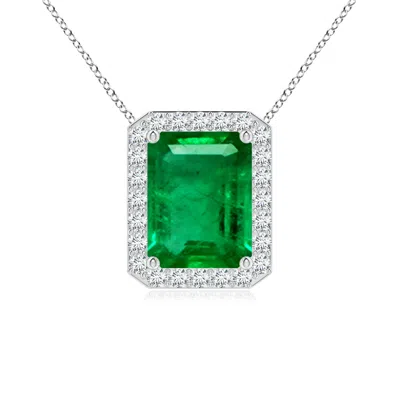 ANGARA VINTAGE INSPIRED EMERALD-CUT EMERALD HALO PENDANT