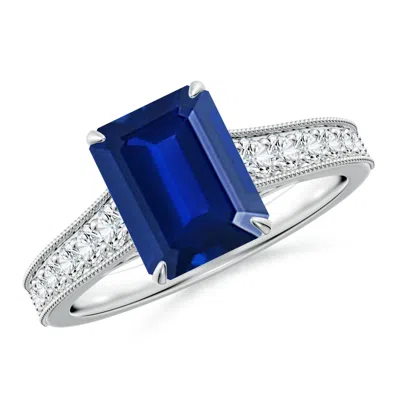 ANGARA VINTAGE INSPIRED EMERALD-CUT LAB-GROWN BLUE SAPPHIRE ENGAGEMENT RING WITH MILGRAIN