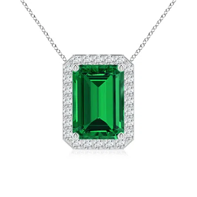 ANGARA VINTAGE INSPIRED EMERALD-CUT LAB-GROWN EMERALD HALO PENDANT