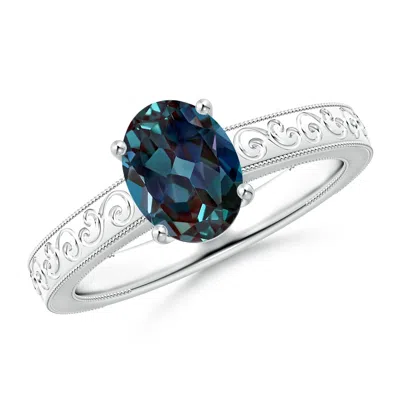 ANGARA VINTAGE INSPIRED OVAL LAB-GROWN ALEXANDRITE RING WITH ENGRAVED SHANK