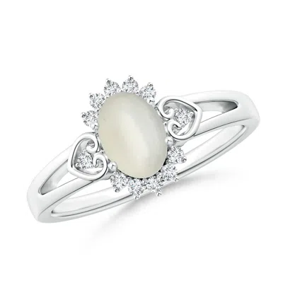 ANGARA VINTAGE INSPIRED OVAL MOONSTONE HALO RING WITH HEART MOTIFS