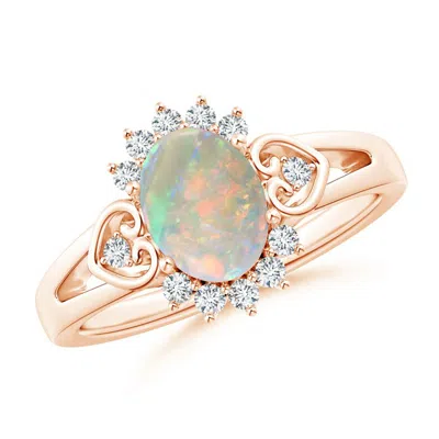 ANGARA VINTAGE INSPIRED OVAL OPAL HALO RING WITH HEART MOTIFS