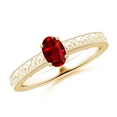 ANGARA VINTAGE INSPIRED OVAL RUBY RING WITH ENGRAVED SHANK